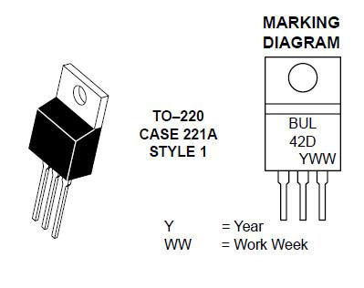 China POWER TRANSISTOR BUL42D ON TO-220 with 4 AMPERES 700 VOLTS 75 WATTS for sale