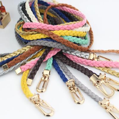 China Braided Leather Women's Candy Slim Color Metallic Woven Belt Jean Waist for sale