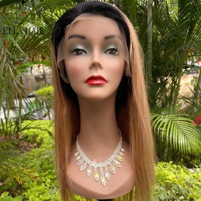 China Glueless 13x4 1B27 Virgin Brazilian Straight Blonde Straight Human Hair 180% Density Raw Indian Lace Front Human Hair Wigs For Women for sale