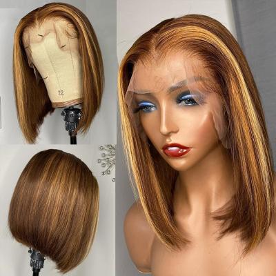 China Piano Color Hair Silky Straight Lace Frontal Wigs Lace Frontal Hair Highlight Honey Blonde Wigs Piano Color for sale