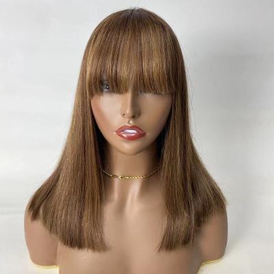 China Silky Straight Wave For Piano Color Straight Women Hair Brazilian Short Bob Wig With Bangs for sale