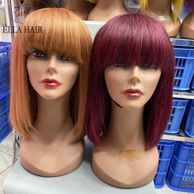 China Silky Straight Wave Bangs Natural Straight BOB With Bangs Short Wig 100% Brazilian Human Hair Wigs Hair Wigs for sale