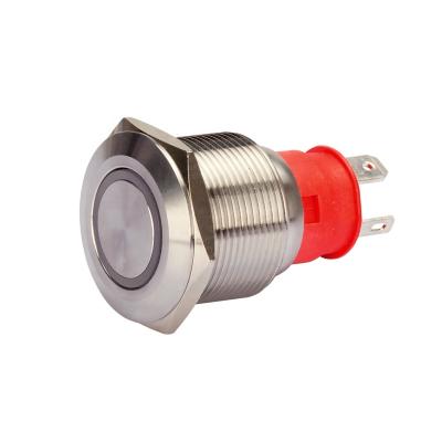 China 304 Stainless Steel 12V White LED Illuminated Stainless Steel AC 250V DC 22mm Waterproof 10A Push Button Switch for sale