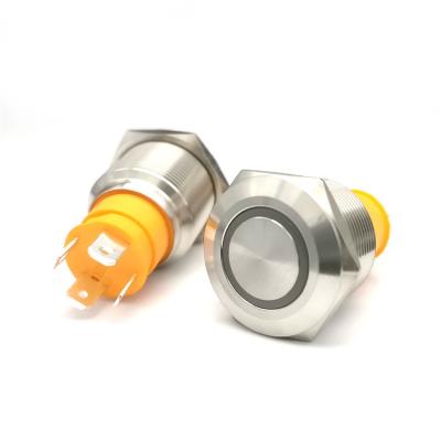 China High Precision Stainless Steel 4Pin Stainless Steel IP67 22mm Momentary Pickups 15A Push Button Switch for sale