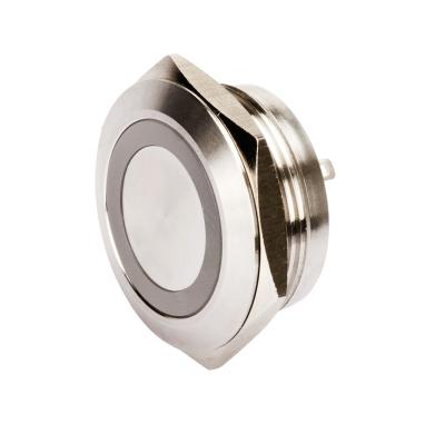 China Mirco Push Button Switch 22mm Body Stainless Steel Metal Ultra-thin Ultra-short Flat Round Ring Illuminated Push Button for sale