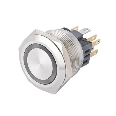 China Stainless Steel Non Latching 2NO 2NC Stainless Steel IP67 Waterproof 25mm Push Button Electrical Switch With Ring 24V Red LED for sale