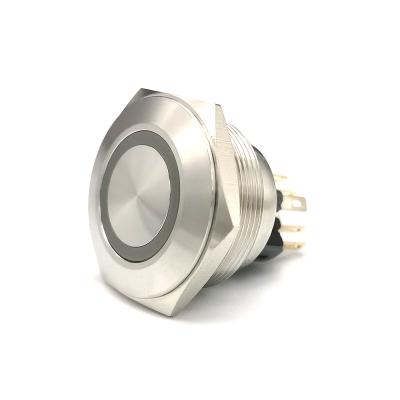 China 28mm Stainless Steel 5A 250V Big Momentary Push Button Switch Ring Lamp 12V Green for sale