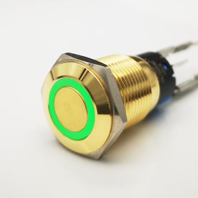 China Gold Plated 19mm Anti Vandal Brass Self-Latching Push Button Switch for sale