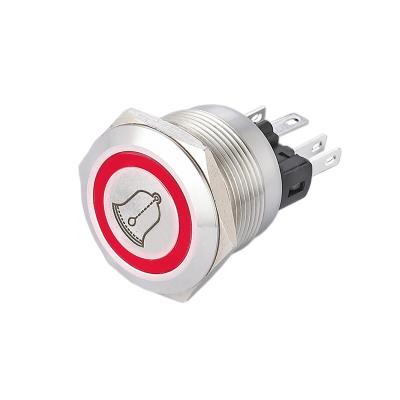 China 304 Stainless Steel 1NO Waterproof 1NC Reset 22mm 12V Pattern Doorbell Button Red Steel Steel Ring Light Switch Press Laser for sale