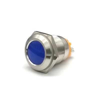 China Chrome Metal Screw Terminal 16mm Ball Head 24V Brass Plated Waterproof Blue Led Indicator Light for sale