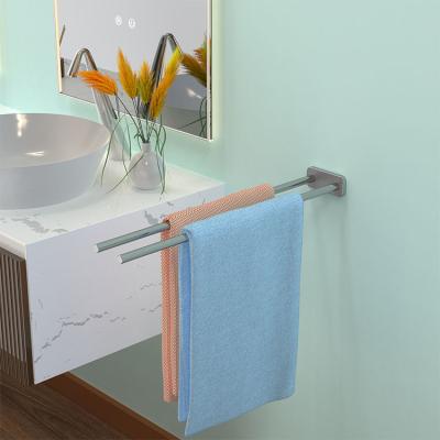 China Modern Bathroom Towel Bars 2 Arm Wall Mount Dangle Towel Shelf Brushed 304 Stainless Steel Towel Racks for sale