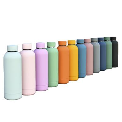 China Sustainable Vacuum Insulation 500ml Morandi Color Stainless Steel Double Walled Water Bottle With Custom Logo for sale