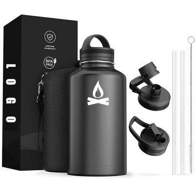 China 64 Ounce PORTABLE Beer Shaker Double Wall Vacuum Insulated Leak Proof Stainless Steel Water Bottle With 2 Lids for sale