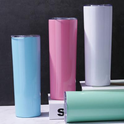 China Factory direct sublimation 20oz straight skinny stainless steel tumblers viable with straw and brush for sale