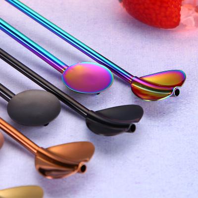 China Sustainable Eco - Friendly Reusable Bending Drinking 304 Stainless Steel Straws With Spoon for sale