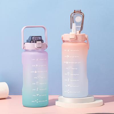 China Viable 64oz Water Bottles With Logo Half Gallon Petg Sport Custom Water Bottle Bpa Free With Time Markers for sale