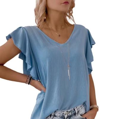 China Wholesale Fashion QUICK DRY Breathable Hollow Out V-Neck T-shirt T-shirt Loose Summer Sleeve Tunic Tops Summer Shirts for sale