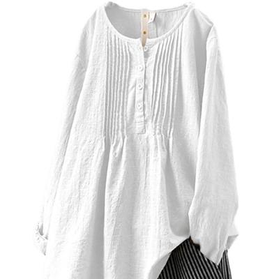 China Anti-wrinkle spring 2023 new casual look women's blouses&shirts cotton and longsleeves linen blouses for women for sale