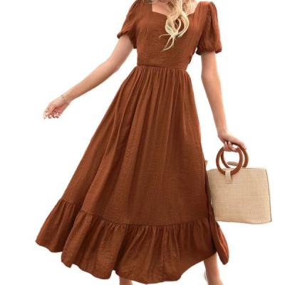 China Anti-Static Custom Puff Sleeve Summer Women Short Dresses Ruffle Chiffon Casual Wear Dresses for sale