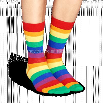 China Breathable Customized Cool Rainbow Cotton Dress Socks for sale