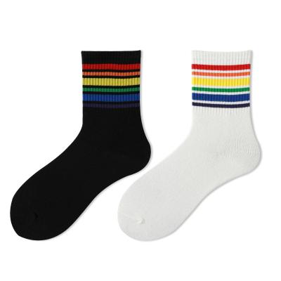 China 2021 Viable Adult Rainbow Cotton Pride Socks Casual Socks Calcetins for sale