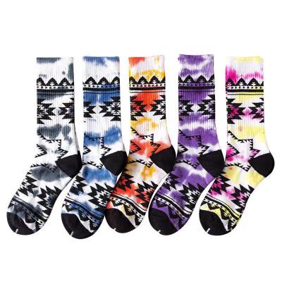 China European and American Trend Sports Women's Antibacterial Colorful Link Dye Hip Hop Socks for sale