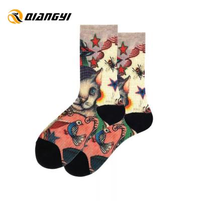 China New Style Breathable Casual Comfortable Wholesale Custom Knitted Full Printed Crew Socks for sale