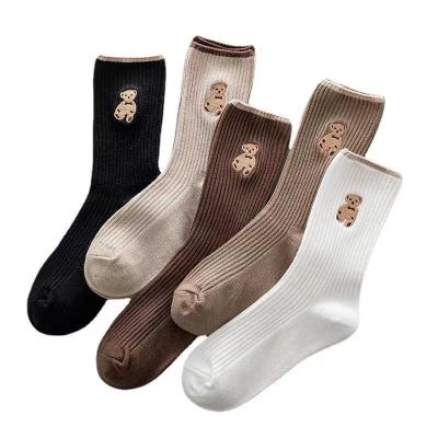 China Wholesale Bear Design Solid Color Women Cotton Winter Socks Embroidery QUICK DRY Custom for sale