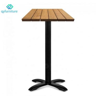 China Modern Modern Restaurant Dining Furniture Square Slat Wood Top Dining Table With Black Aluminum Legs for sale