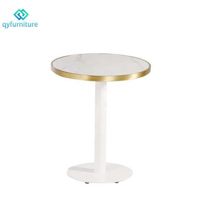 China Modern Dining Room Furniture Round Marble Top Restaurant Dining Table With Powdercoated Base for sale