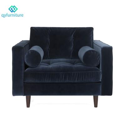 China Modern Living Room Furniture Commercial Grade Style Velvet Tufted Lounge Armchairs With Wooden Legs for sale