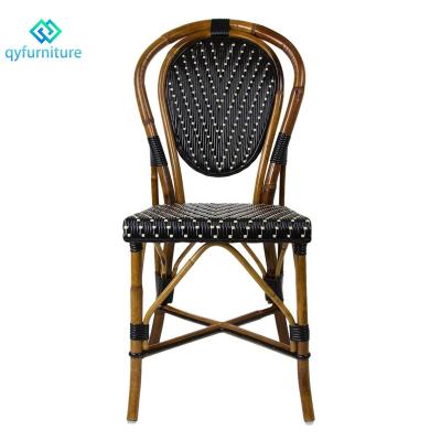 China Eco-friendly\UV Resistant\Water Proof\Bistros Style Weather Resistant French Outdoor Restaurant Furniture Aluminum Rattan Dining Chairs for sale