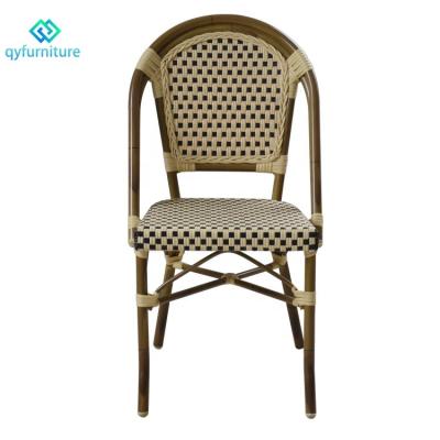 China Eco-friendly\UV Resistant\Water Proof\Weather Resistant Outdoor French Rattan Woven Furniture Garden Cafe Dining Chairs With Aluminum Frame for sale