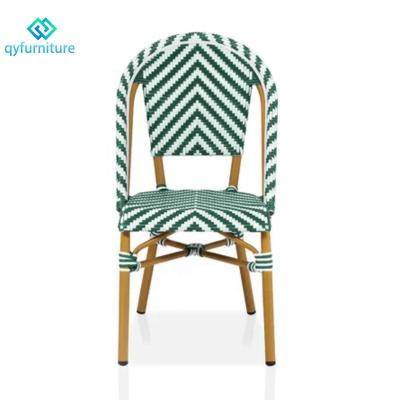 China Eco-friendly\UV Resistant\Water Proof\Weather Resistant Weather Resistant Chevron Pattern Outdoor French Bistro Aluminum Rattan Dining Chairs for sale