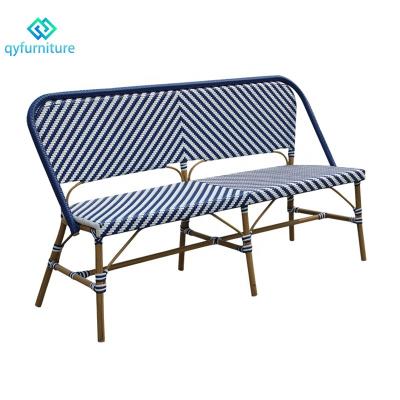 China Eco-Friendly\UV Resistant\Water Proof\Weather Resistant Outdoor French Rattan Woven Furniture Cafe Bistro Benches With Aluminum Frame for sale