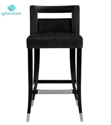 China Modern Bespoke Modern Furniture Hotel Restaurant Black Velvet Bar Stools With Wooden Legs for sale