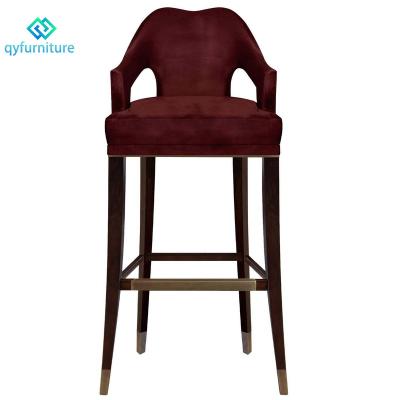 China Mid Century Modern Restaurant Velvet Bar Stools Luxury Umpire Chair With Solid Wood Legs for sale