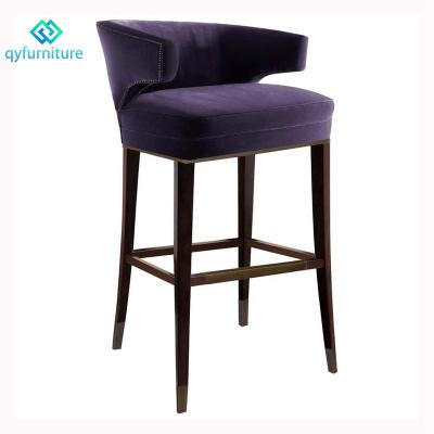 China Contemporary Custom Wooden Legs Velvet Upholstered Luxury Bar Stools for sale