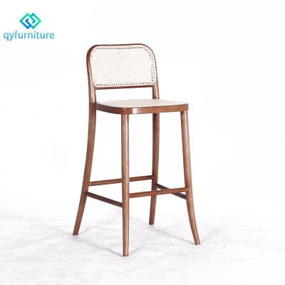 China Wood Frame Modern Rattan Bar Furniture High Mid Century Commercial Grade Bar Stools Chair for sale