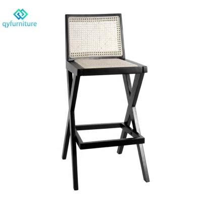 China Regular Rattan Backrest Restaurant Bar Stools Hospitality Furniture Natural Wood for sale