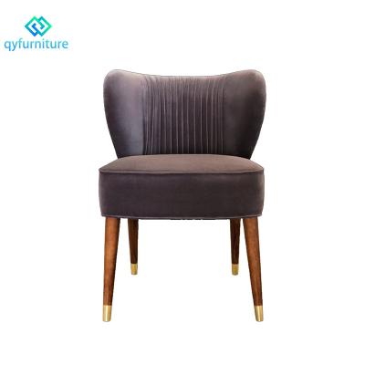 China Durable Luxury Design Restaurant Furniture Velvet Upholstery Dining Chairs With Solid Wood Legs for sale