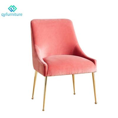 China Durable Nordic Style Pink Velvet Cafe Dining Chairs With Gold Metal Legs for sale