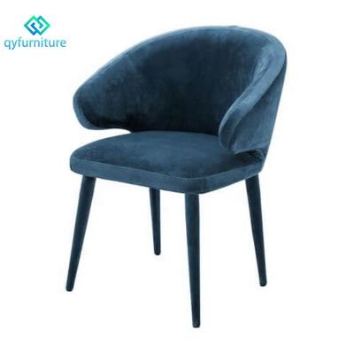 China Durable Dining Furniture Blue Velvet Armrest Dining Chairs Restaurant Cafe for sale