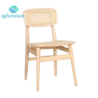 China Durable Modern Style Natural Solid Wood Frame Rattan Restaurant Dining Chairs for sale