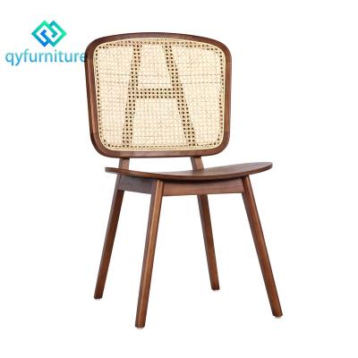 China Durable Restaurant Furniture Rattan Back Wood Frame Dining Chairs for sale