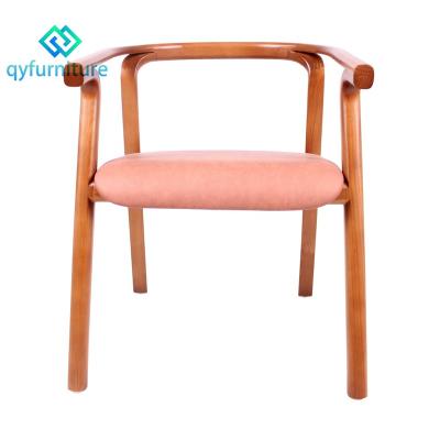 China Durable Modern Design Restaurant Furniture Wood Frame Leather Seat Armrest Dining Chairs for sale