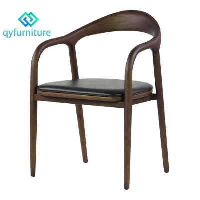 China Durable Modern Restaurant Cafe Furniture Solid Wood Dining Chairs With Leather Seat for sale