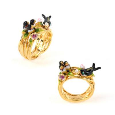 China TRENDY Fashion Jewelry Women Enamel Rings Cute Animal Bird Rings Gold Plated Rings for sale