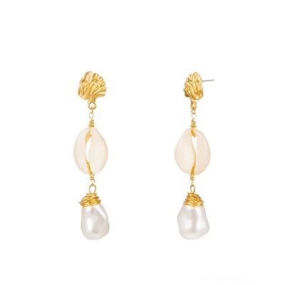 China FASHIONABLE handmade hot sale wholesale stock price exaggerate nature conch pearl fashion gold plating dangle earring for sale