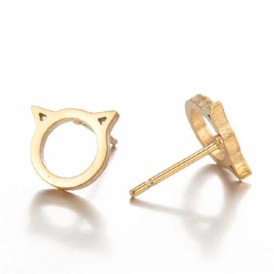 China TRENDY Cavity Cat Earrings for Women Cute Stainless Steel Earrings 2021 Trend Jewelry Little Cat Head Studs Christmas Gift for sale